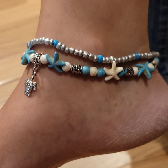 Fashion Beach Double Anklet Conch Starfish Rice Bead Bracelet - Picture 4 of 4